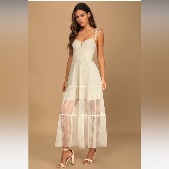 Lulus Dresses & Skirts - Lulus romantic spot cream polka dot mesh tiered midi dress